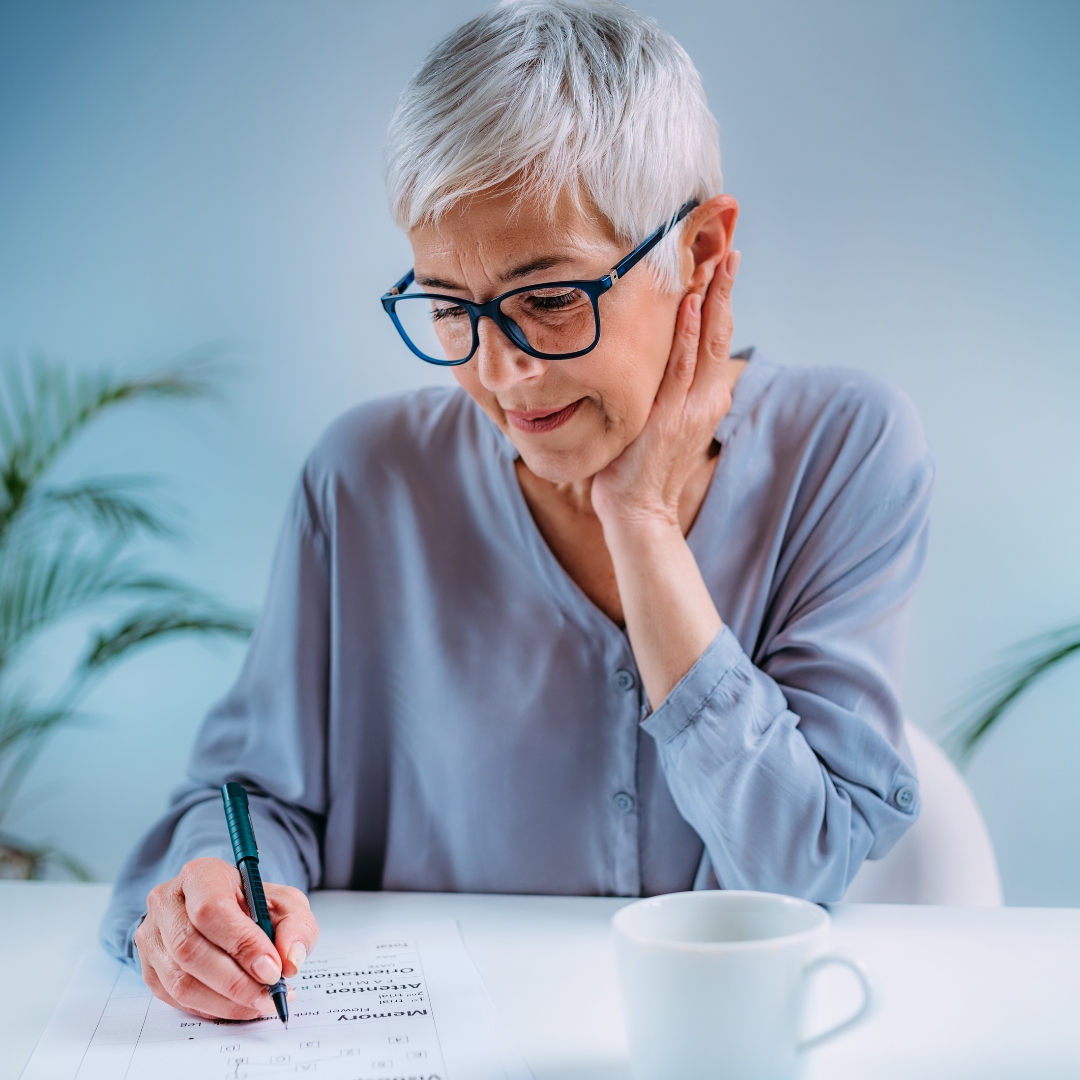 middle aged woman doing work