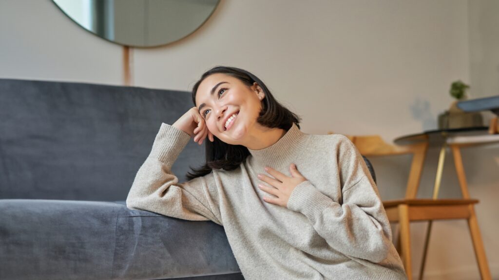 image of a woman breathing clean air